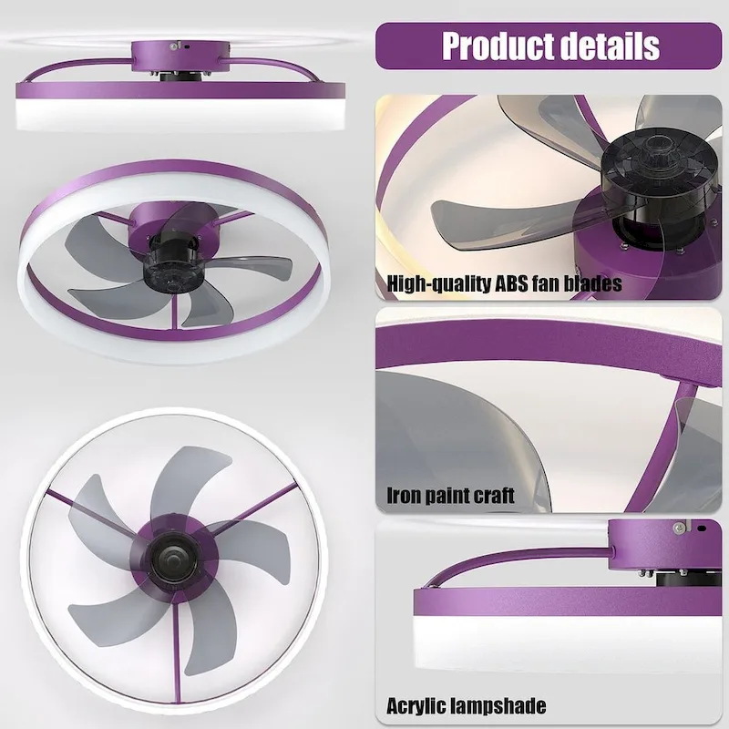 Modern Dimmable LED Recessed Mount Ceiling Fan Light with Remote Control