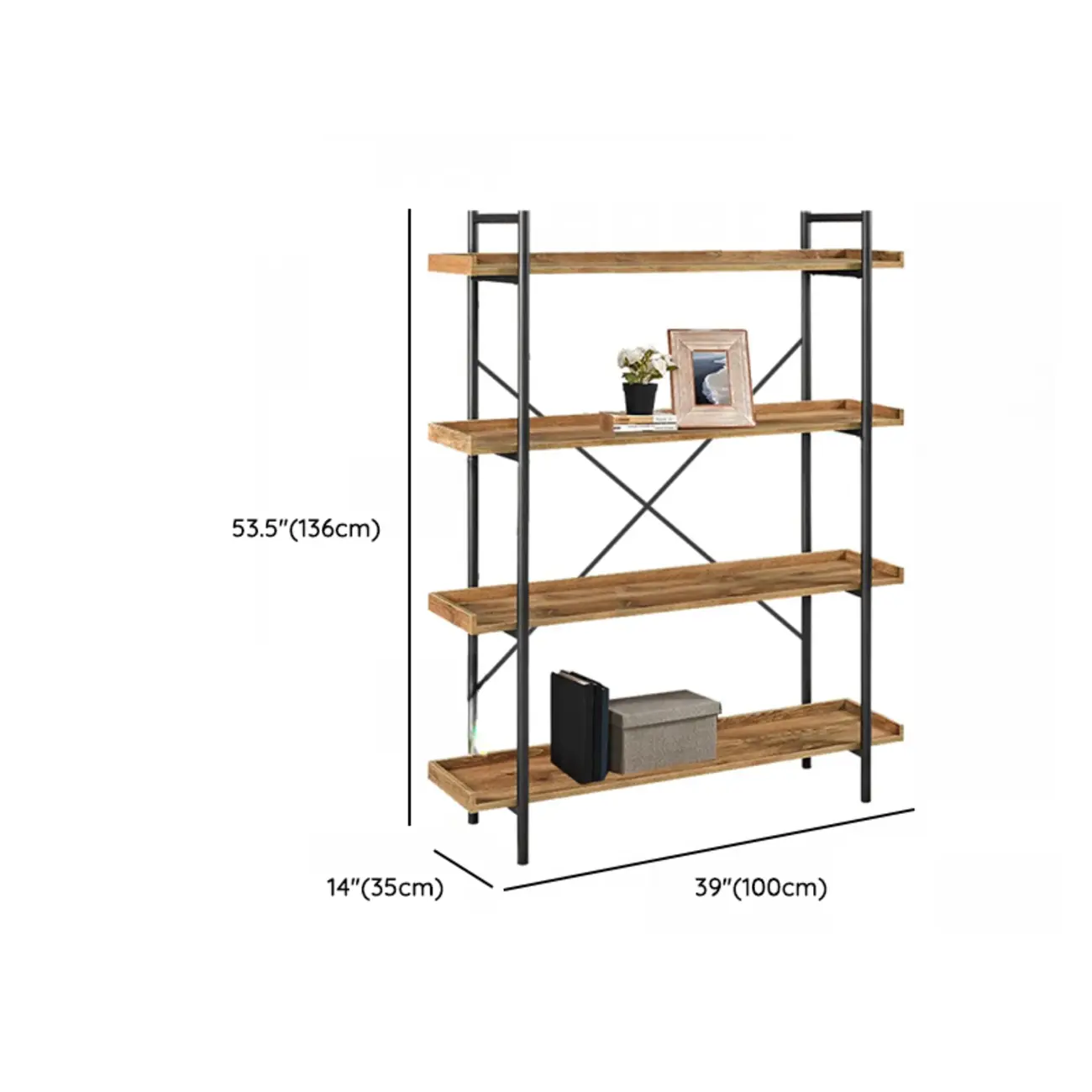 5-Tier Open Back Metal Frame Rectangular Bookcase