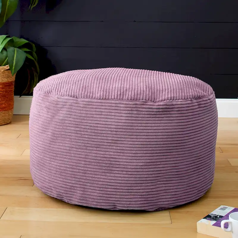 Sorra Home Indoor Corduroy Large Round Pouf/Ottoman