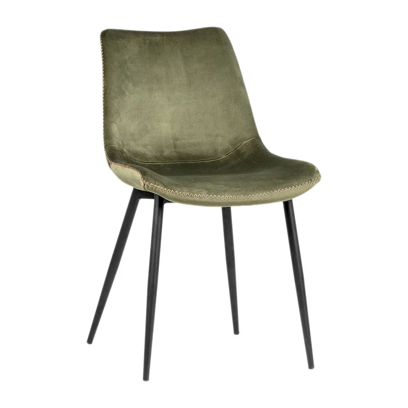 Velvet Dining Side Chair with Black Peg Legs – Olive Green, Single Seat