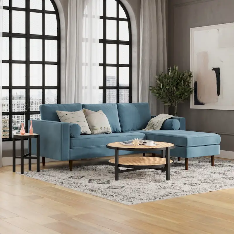 Performance Velvet Reversible Sectional Sofa – Mid-Century Modern