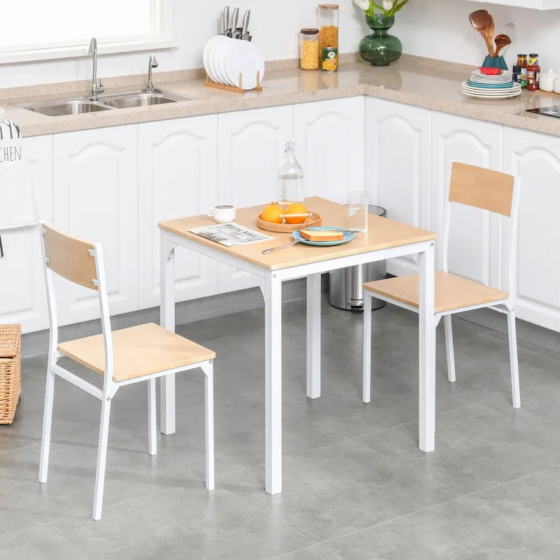 White 3-Piece Square Dining Table Set for 2