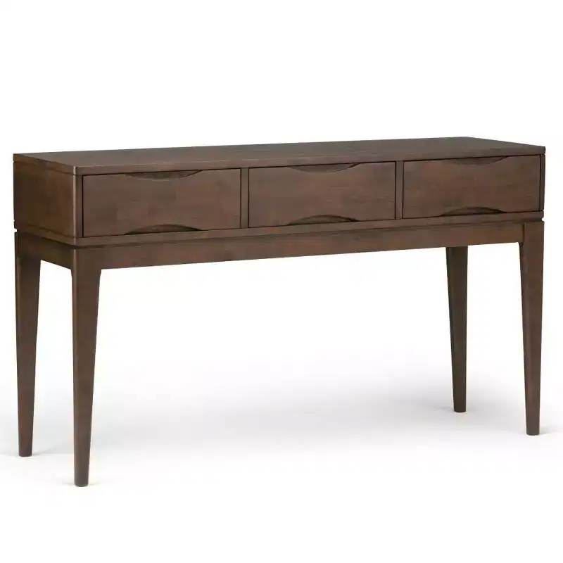 Walnut Brown Console Table with 3 Drawers, Mid-Century Style, for 1