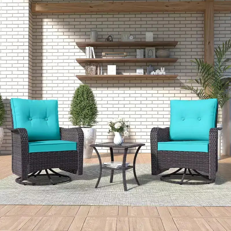 ALAULM Patio Furniture Set Outdoor Swivel Gliders Rocker, Wicker Patio Bistro Set, Rocking Chair with Tempered Glass Table and Thickened Cushions