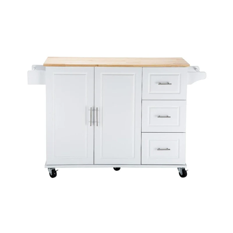 Kitchen Island Cart with Extensible Rubber Wood Top and Locking Wheels