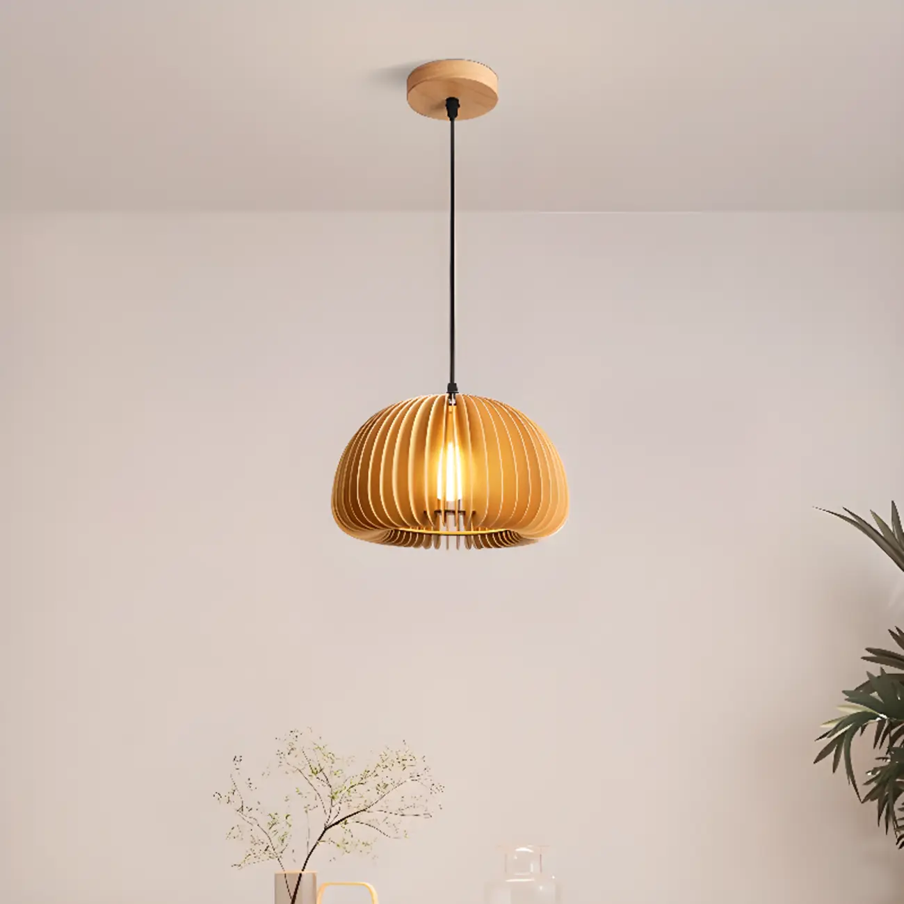 Modern Wooden Pendant Light with Shade for Home Decor