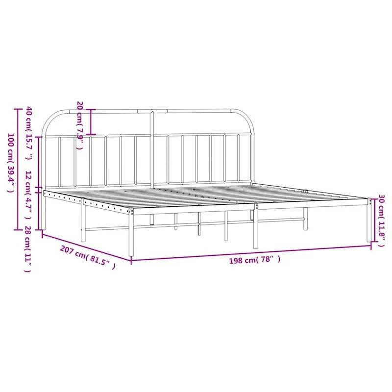 vidaXL 12 Inches Metal Bed Frame No Mattress