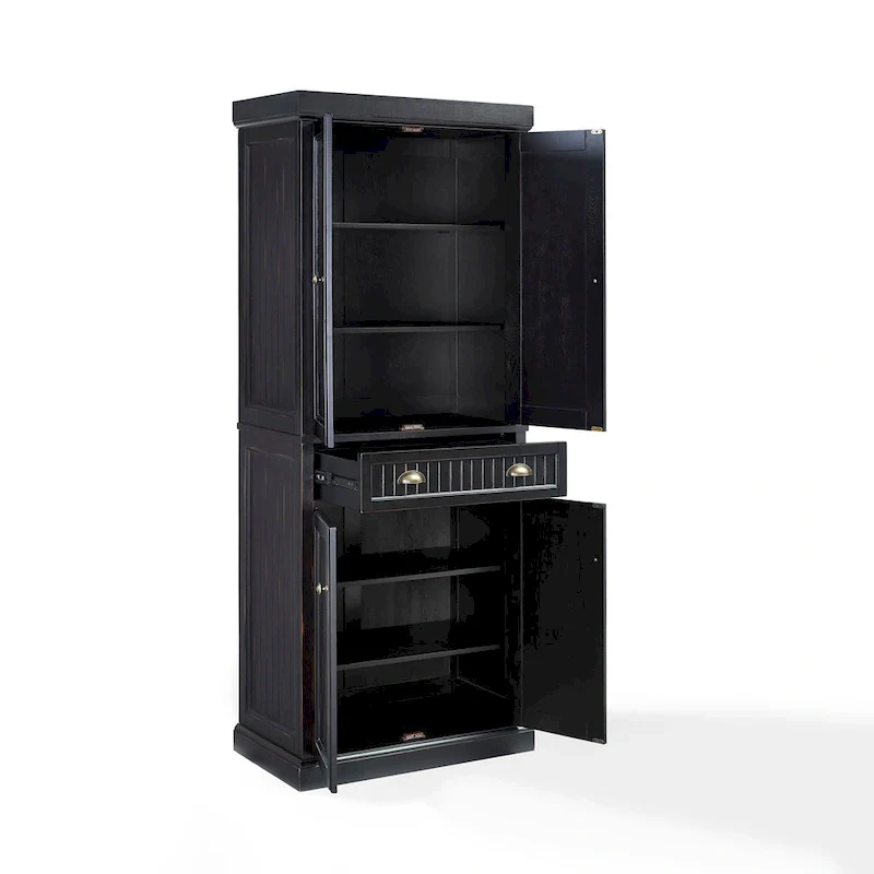 Crosley Seaside Kitchen Pantry in Distressed Black Finish