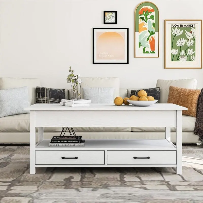 Black / White Lift-Top Coffee Table with Storage — 2-Person