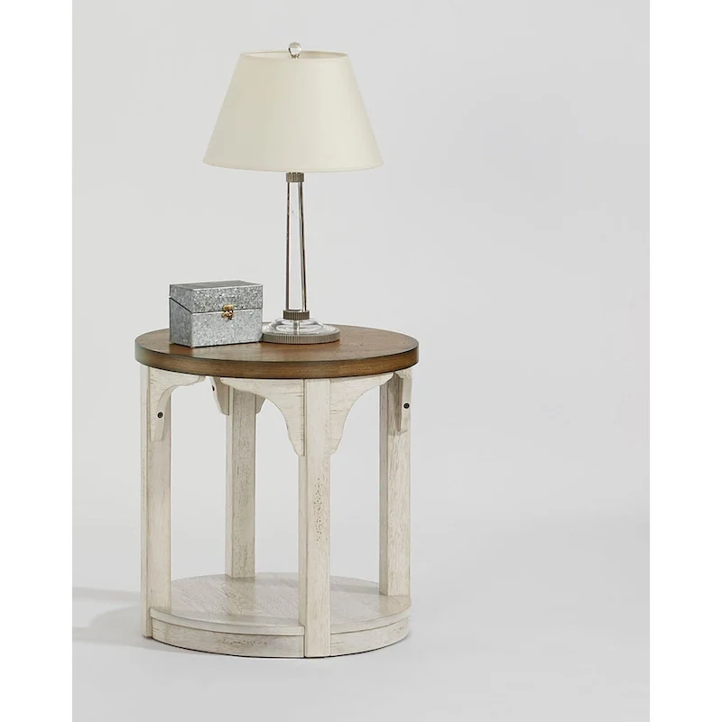 Farmhouse Round End Table - Oak & Antique White Finish