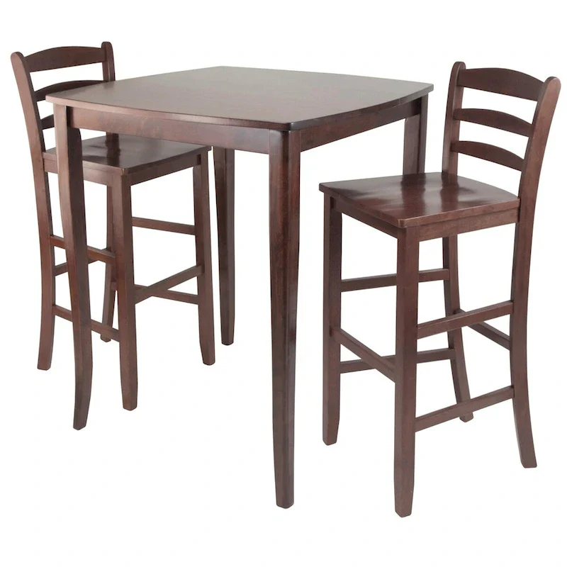 3-Pc High Dining Table with Ladder-back Bar Stools, Walnut