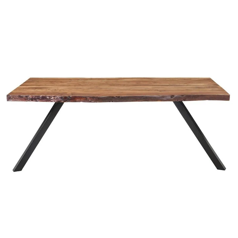 80 Inch Acacia Wood Dining Table with Live Edges & Angled Metal Legs