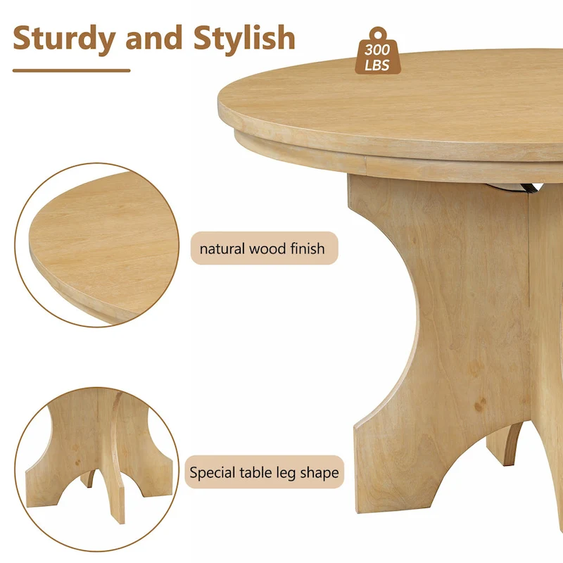 Modern Country Dining Table and Chair Sets Multi-Functional Dining Table and Chair Sets with Curved Table Base and Curved Bench