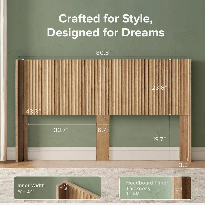 mopio Brooklyn Headboard, 62.4 Wide Headboard Only, Wood Headboard, Modern Farmhouse, Boho, Wall Mount, Fluted Panel