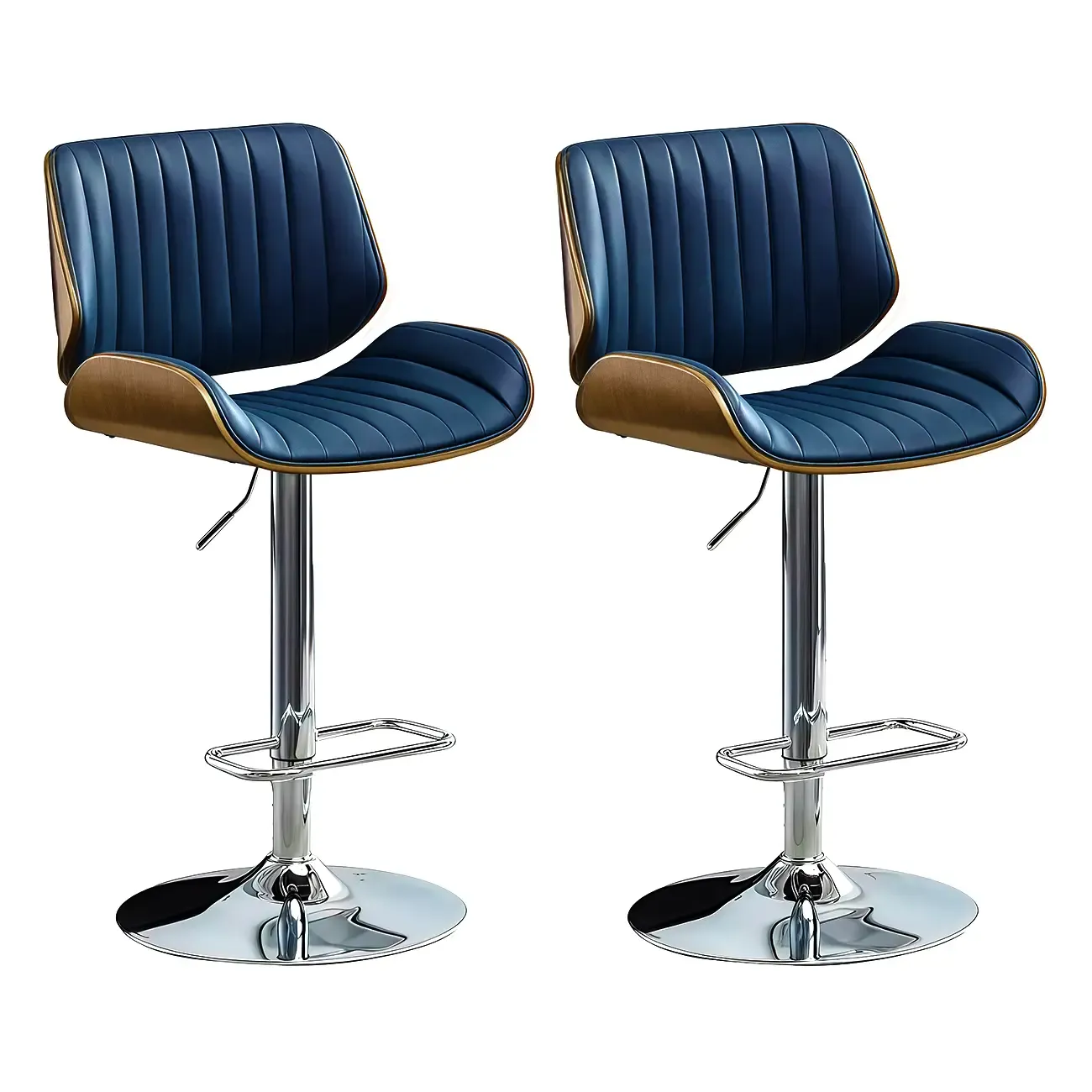 Elegant Wood Leather Red Swivel Adjustable Bar Stool