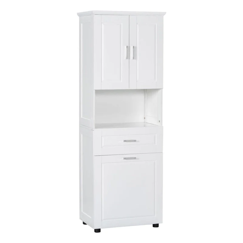 Tall Bathroom Cabinet with Laundry Basket Large Storage Space Tilt-Out Laundry Hamper and Upper Storage Cabinet