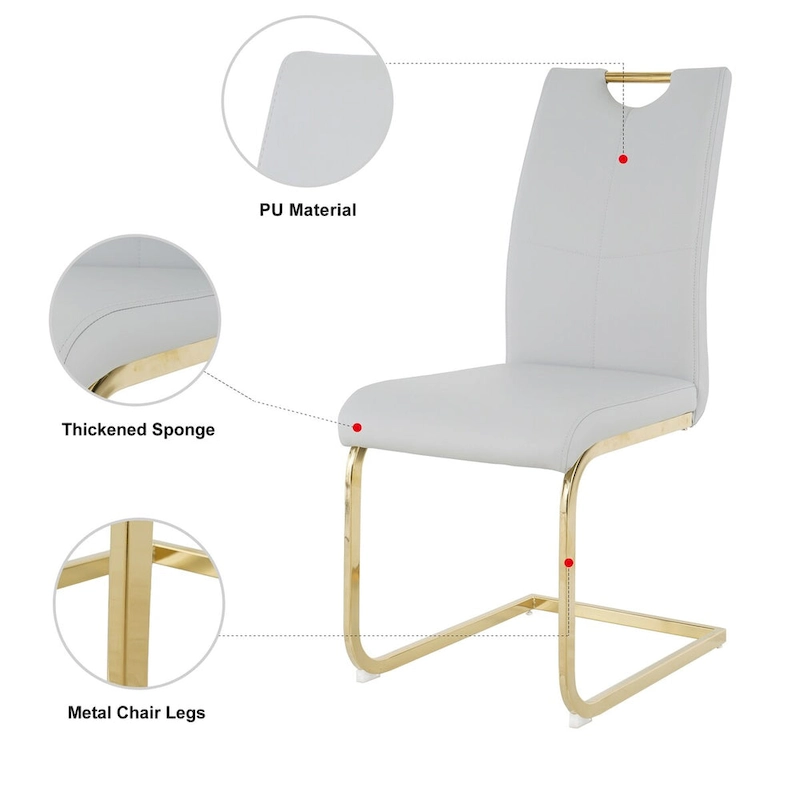 Modern Faux Leather Padded Seat Dining Chairs with gold Metal Legs,Set of 2
