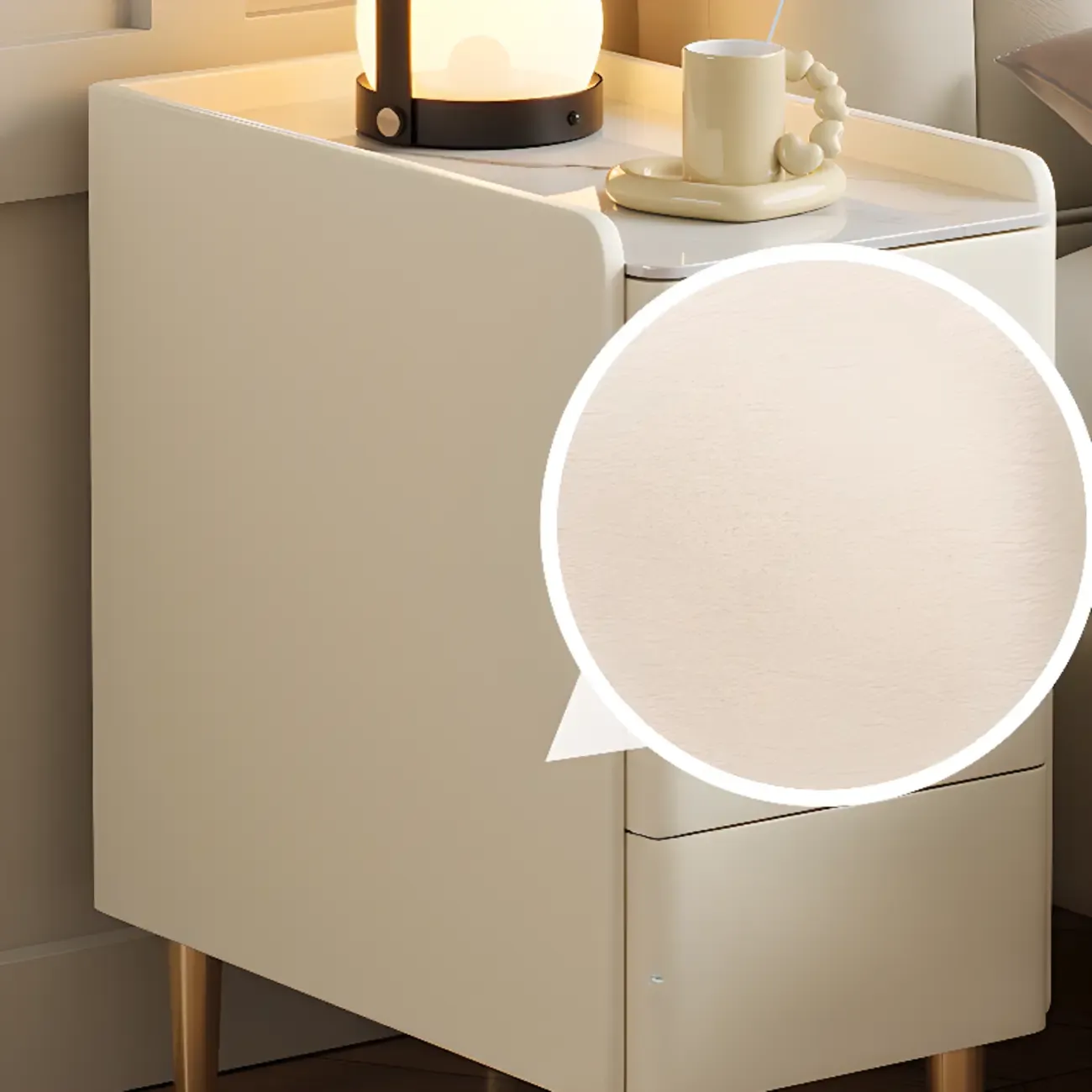 Glam Marble Top Wooden Cream 3 Drawers Nightstand