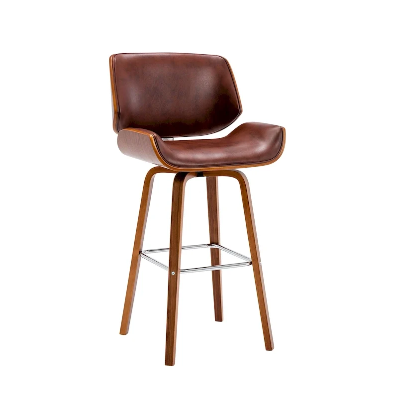 Swivel Counter Stool with PU Leather Seat and Wooden Legs