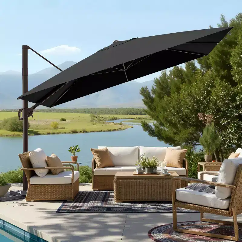 Crestlive Products 9x11FT Cantilever Patio Offset Umbrella 1-Tier Top No Base
