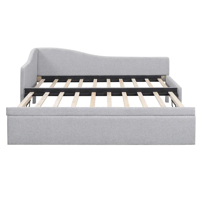 Twin Size L-Shaped Upholstered Daybed with Pop-Up Trundle – Pink
