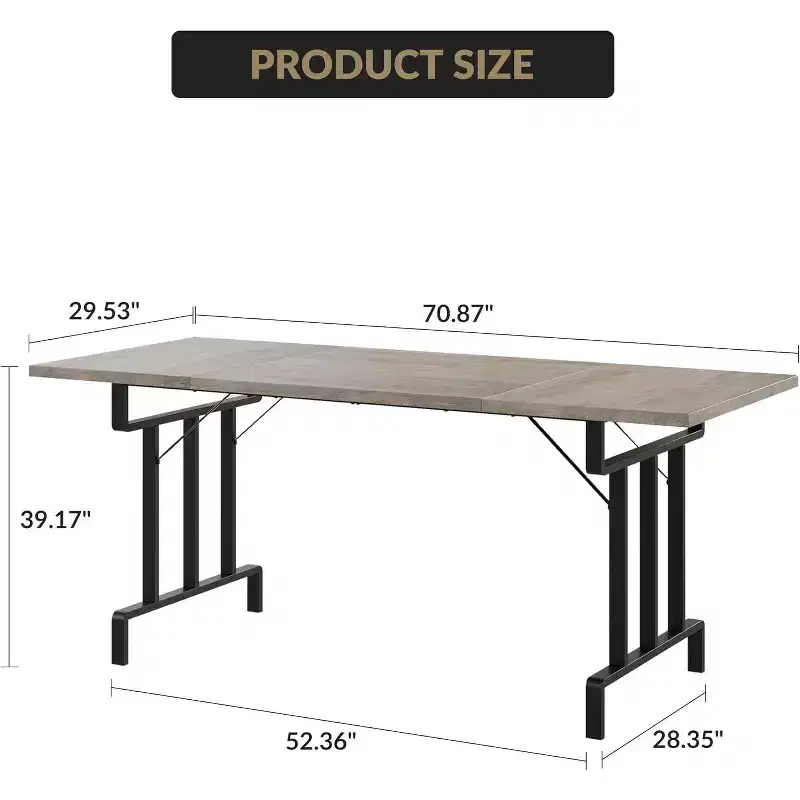71 Inch Farmhouse Dining Table for 6-8 People, Rustic Style Rectangle Kitchen Table, Geometric Metal Legs & Thick Wood Tabletop, Easy to Clean