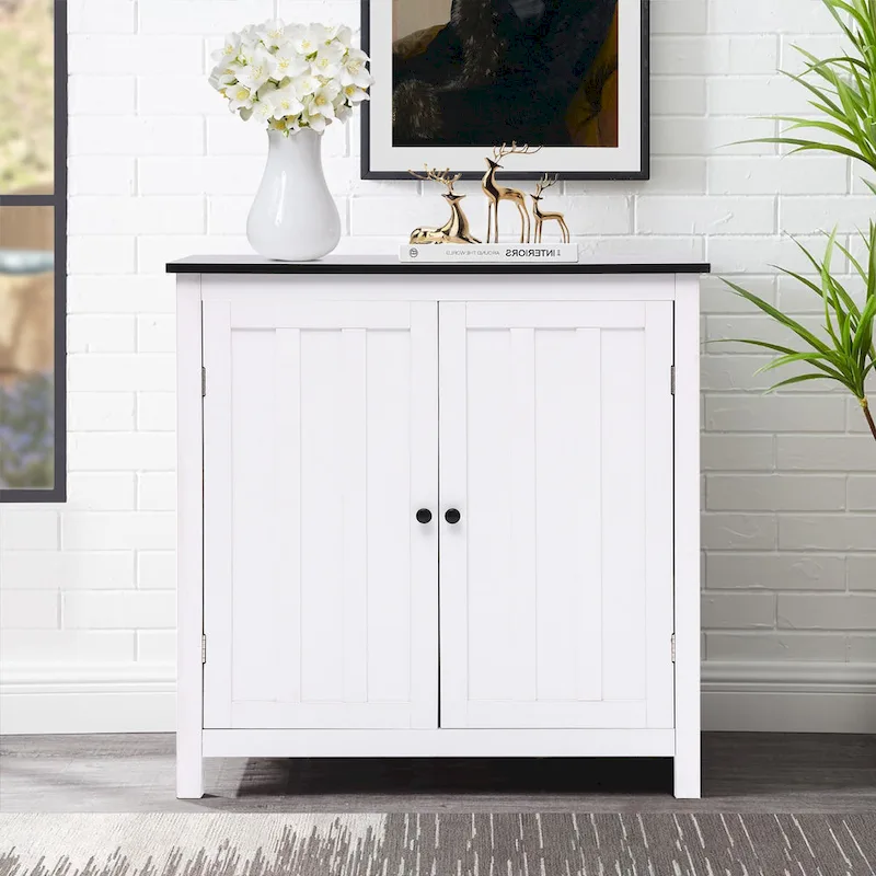 White & Black Double-Door Freestanding Bathroom Cabinet, For 1 Person — 32.3