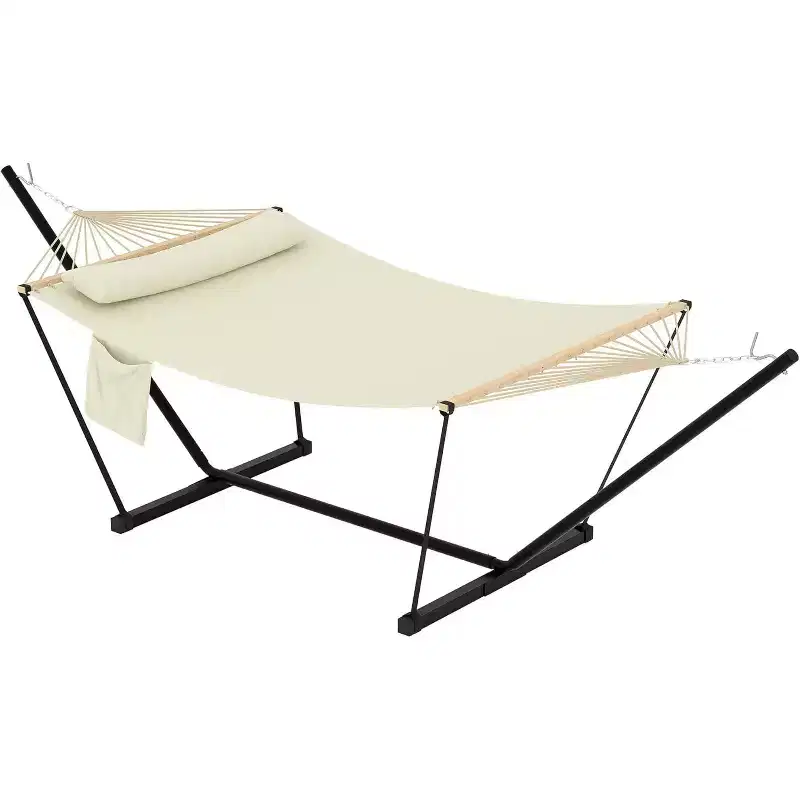 GustoWave Double Hammock with Stand and Pillow - 450 Lbs Capacity Heavy Duty Hammock, Large Outdoor Hammock for Patio Backyard Poolside