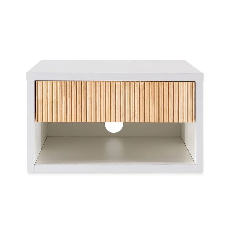 Ettore 15.71 Classic Contemporary Floating Wall Mounted Nightstand with Soft-Close Tambour Drawer and Cable Hole, by JONATHAN Y