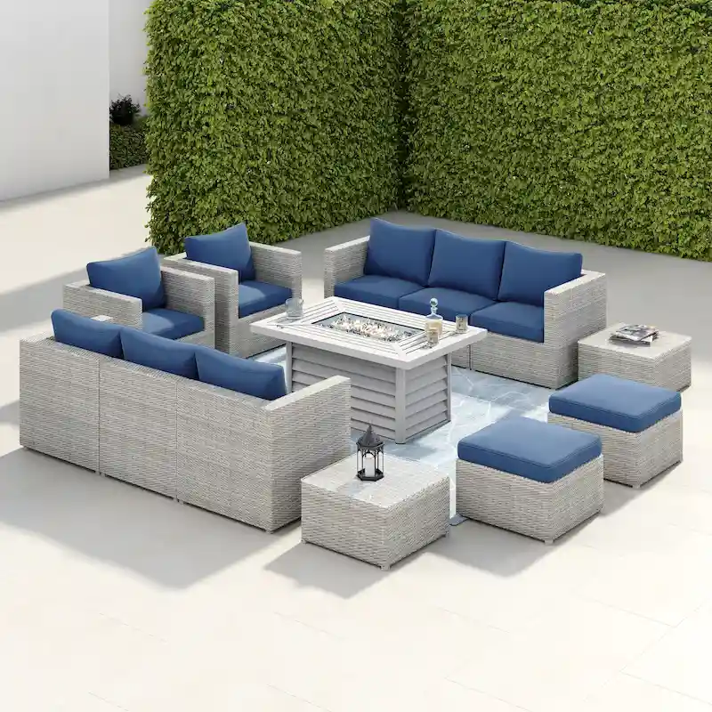 Corvus Trey 13-piece Woven Wicker Sectional Patio Furniture Set with Fire Table