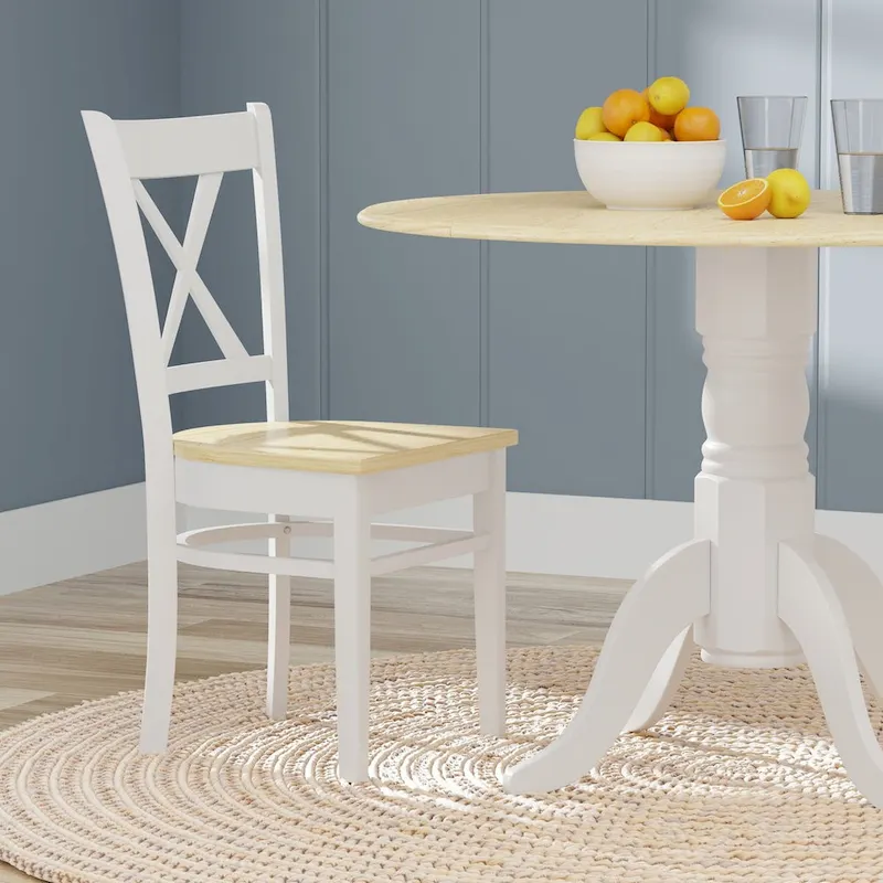 Round Drop-Leaf Dining Table with Cross Back Chairs - Natural Wood