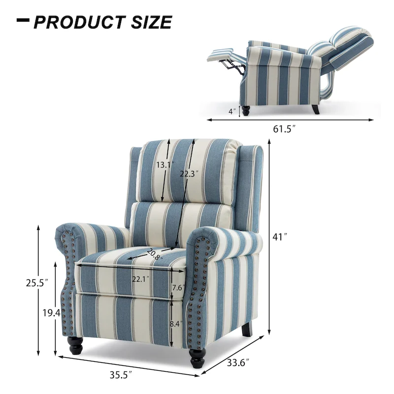 2 Set Nail-head Padded Seat Pushback Recliner Chair