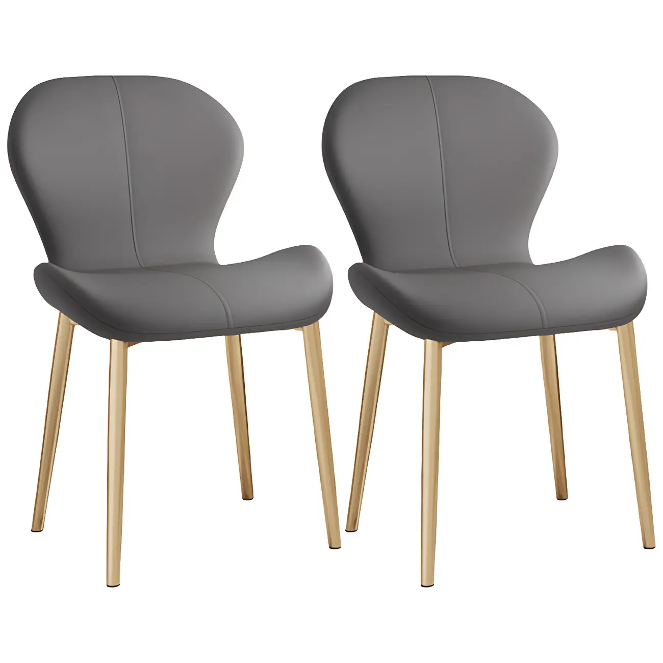 Art Deco Curved Back Leather Dining Chair Solid Back