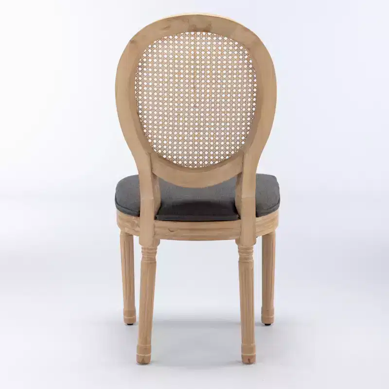 Set of 2 French Style Dining Chairs Upholstered Chairs Accent Chairs Armless Chairs with Rattan Back/Upholstered Back, Natural+Beige/Gray-ModernLuxe
