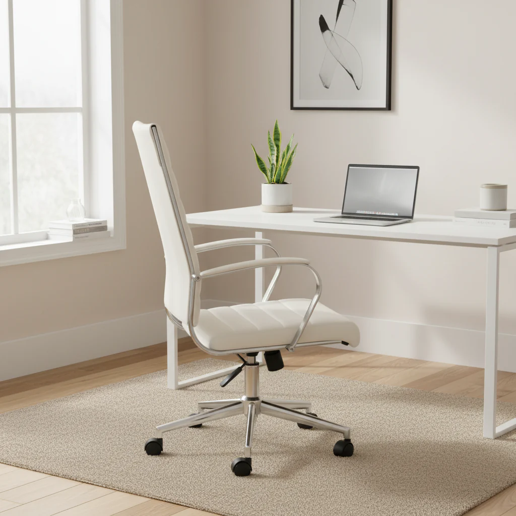 Modern Ergonomic Office Chair: Mid Back, PU Leather, Arms, Tilt, Adjustable Height, Wheels, Swivel