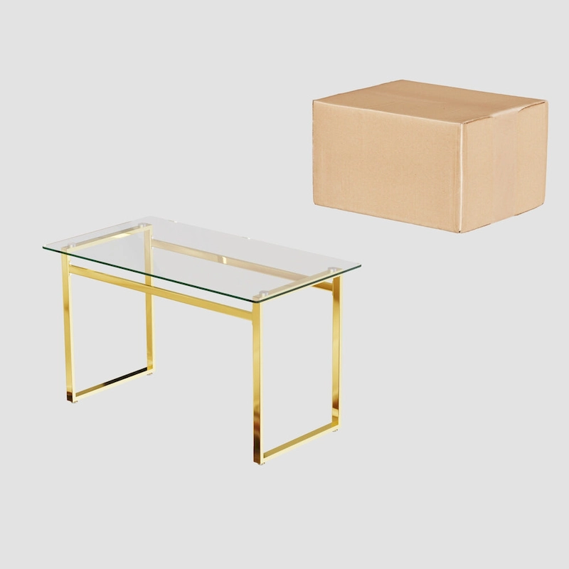 Modern Style 5-Piece Dining Set with Rectangular Tempered Glass Table and High Back Golden Plating Legs Dining Armless Chairs