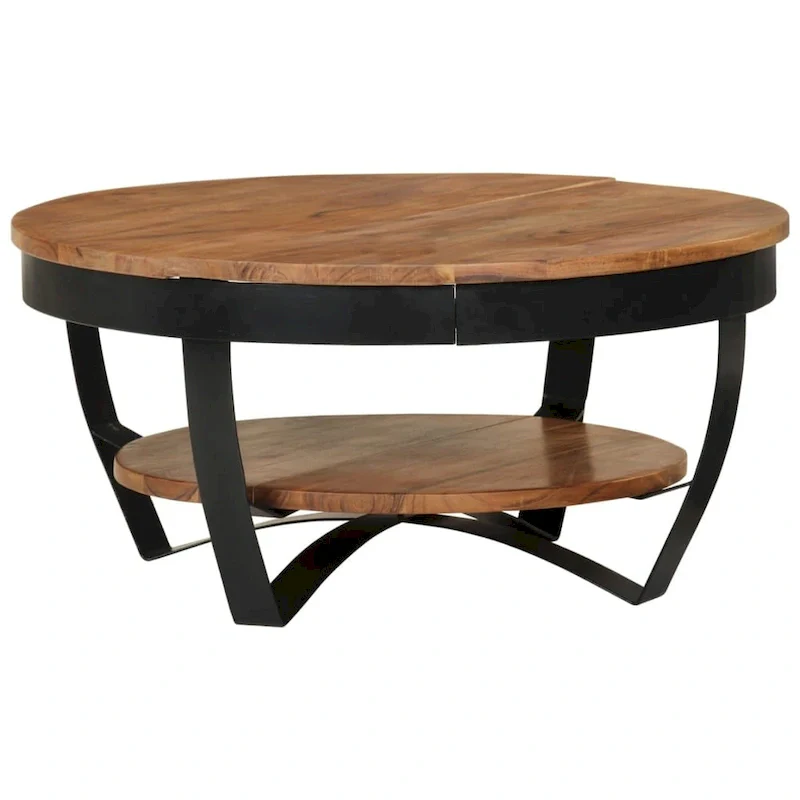 Brown Wood Coffee Table - Round Industrial Style for Living Room