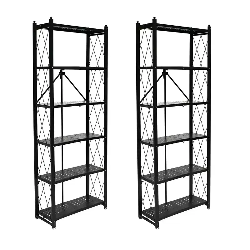 Origami 2 Pack 6 Shelf Bookcase Open Style Organizer Freestanding Large Book Shelf Modern Living Room Vertical Furniture, No Assembly Required, Black
