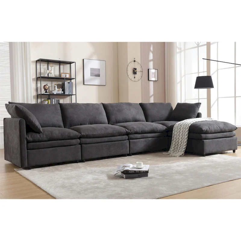 Modern Upholstered Sectional Sofa with Chaise Lounge