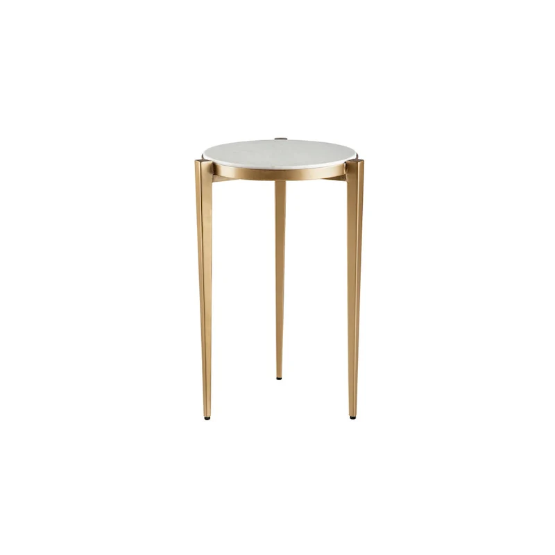 Billie 24-Inch Tall Genuine Marble Top White and Gold Accent End Table