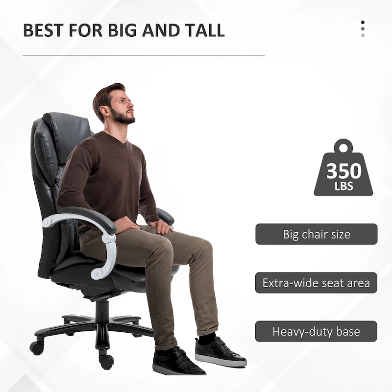 Vinsetto Heavy Duty Office Chair 350lbs Capacity, Mesh & Faux Leather, Rocker Ergonomic, Adjustable Height with Wheels