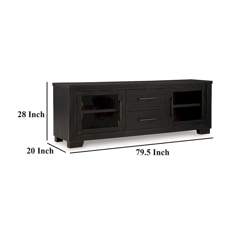 Galli Large TV Media Console, 2 Drawers, 4 Shelf, Black Wood, 80 Inch