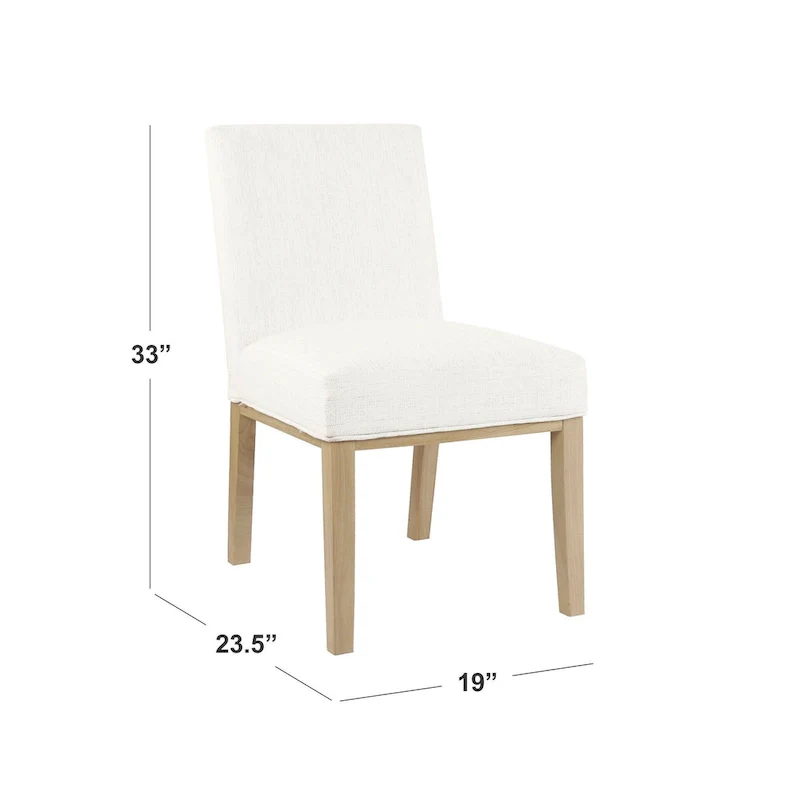 Modern Dining Chair White Woven Fabric Natural Wood Legs 19W x 23.5D x 33H Stain-Resistant Medium Firm Cushion Kitchen Seating Single Pack