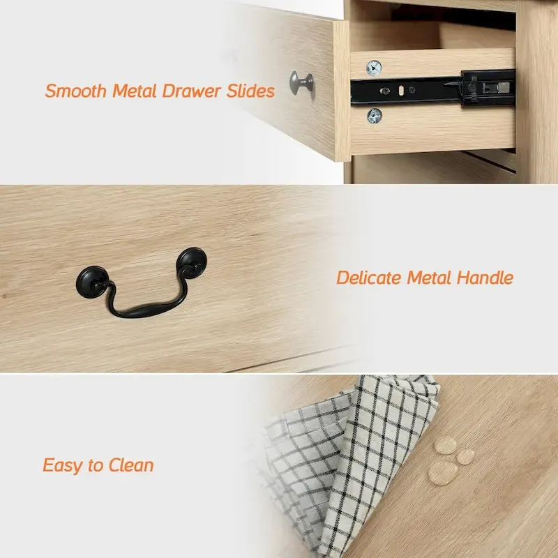 WAMPAT Farmhouse 3PCS Bedroom Set, 59  W Large Sideboard Buffet Cabinet,and Wood Nightstands Set of 2 with Charging Station