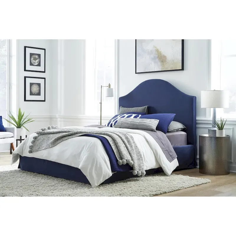 Upholstered Skirted Storage Panel Bed in Navy – Modern Bedroom Design