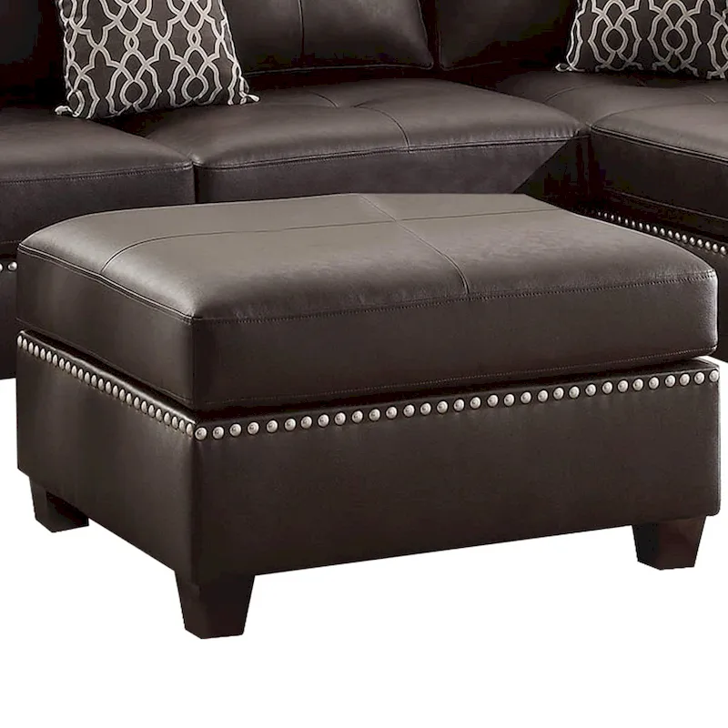 Plushed Bonded Leather 3 Pieces Sectional Set In Brown