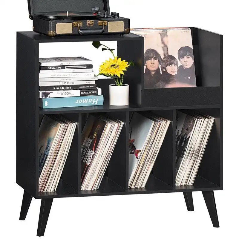 Wood Record Player Stand, Open Shelf, Single – Black/Walnut/Brown/White/Natural