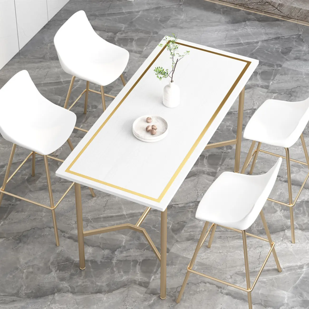 Luxurious Black-Gold Wooden Rectangular Top Bar Tables