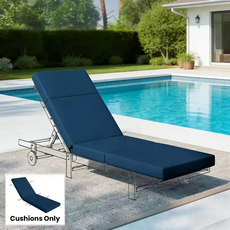NAYSAYE Outdoor Lounge Chair Cushion Soft Chaise Cushion Non Slip Ties Reversible Patio Pool Sun Tanning Cushion, 72*20.9*3.9