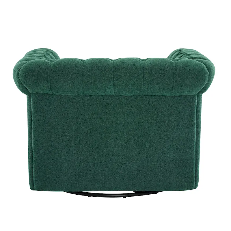 Swivel Button-Tufted Club Chair – Dark Green / Cognac, Chesterfield Style, Single Seat
